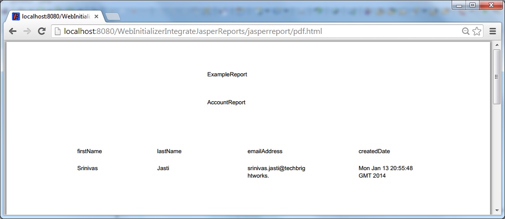 Jasper Report in PDF format with Adobe Plugin enabled